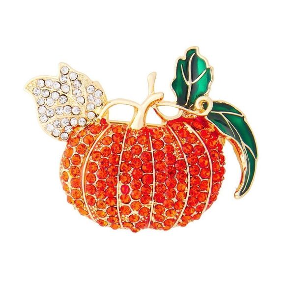 NAPIER Puffy PUMPKIN Pin Brooch Rhinestone Autumn Fall Thanksgiving NEW - Picture 1 of 4